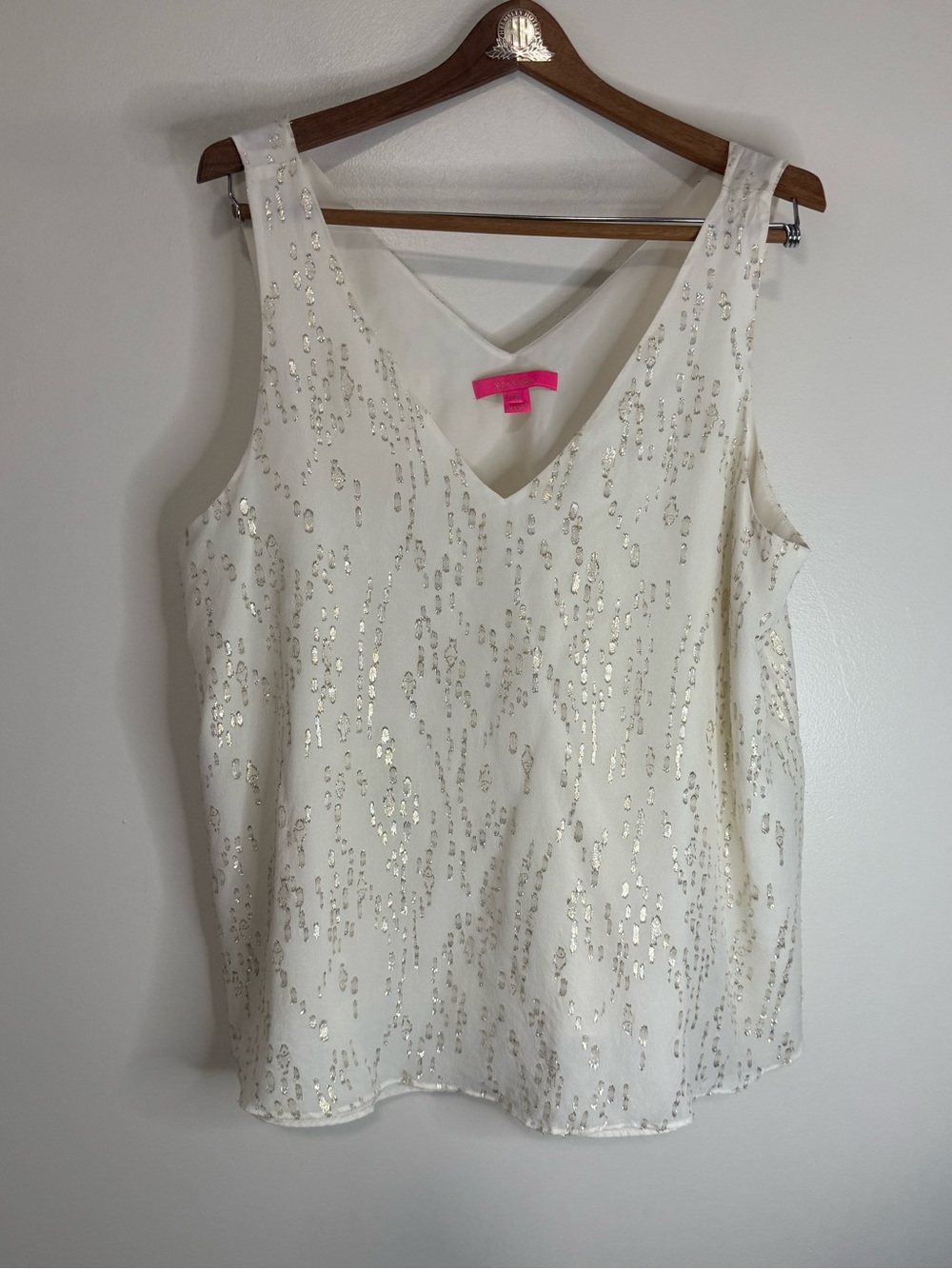 Lilly Pulitzer silk metallic Sleeveless Ivory Sequin V-Neck Tank Top size XL